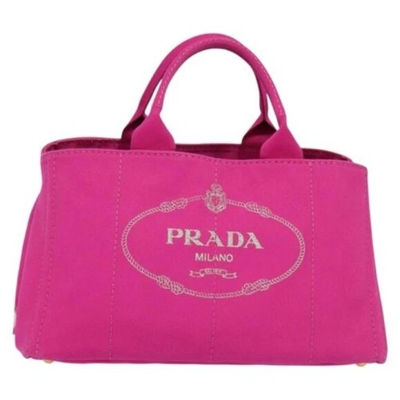 PRADA Canapa GM Hand Bag Canvas Pink Gold Auth 137774 - Picture 1 of 16